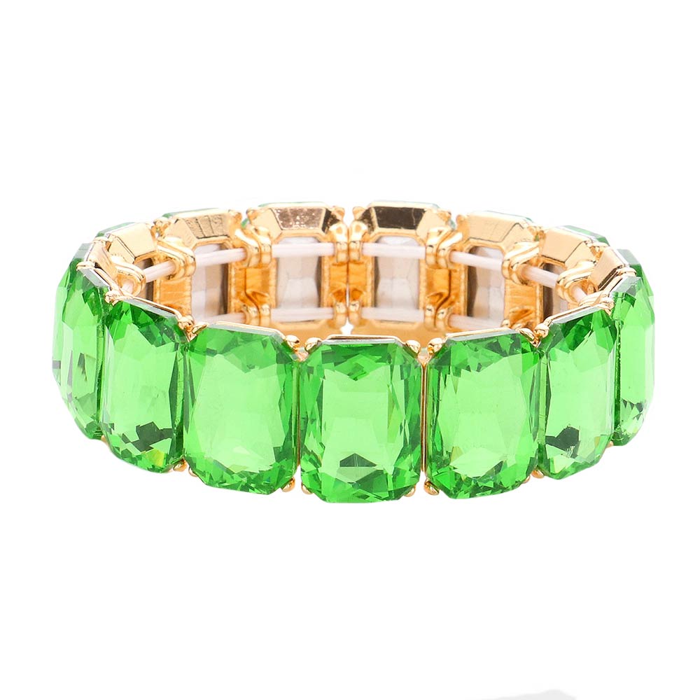 Green Emerald Cut Stone Stretch Evening Bracelet, These gorgeous Emerald Cut Stone pieces will show your class on any special occasion. Eye-catching sparkle, the sophisticated look you have been craving for! These bracelets are perfect for any event whether formal or casual or for going to a party or special occasion.