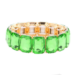 Green Emerald Cut Stone Stretch Evening Bracelet, These gorgeous Emerald Cut Stone pieces will show your class on any special occasion. Eye-catching sparkle, the sophisticated look you have been craving for! These bracelets are perfect for any event whether formal or casual or for going to a party or special occasion.