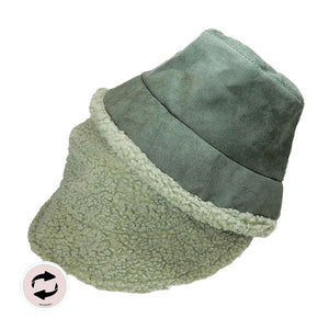 Green Fashionable Winter Reversible Faux Fur Sherpa Bucket Hat, Before running out the door into the cool air, you’ll want to reach for these  Faux Fur Sherpa Bucket Hatto keep you incredibly warm and comfortable even when the sun is high in the sky.  Perfect for keeping the sun off of your face, neck, and shoulders.