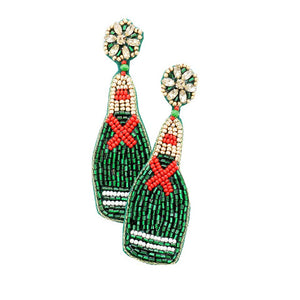 Green Felt Back Beaded Champagne Dangle Earrings, Seed Beaded champagne dangle earrings fun handcrafted jewelry that fits your lifestyle, adding a pop of pretty color. Enhance your attire with these vibrant artisanal earrings to show off your fun trendsetting style. Goes with any of your casual outfits and Adds something extra special. Great gift idea for Wife, Mom, or your Loving One.
