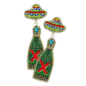 Green Felt Back Embroidery Hat Beaded Champagne Link Dangle Earrings, turn your ears into a chic fashion statement with these embroidery beaded champagne dangle earrings! Wear these beautiful hat earrings to get immediate compliments. Put on a pop of color to complete your ensemble in perfect style.