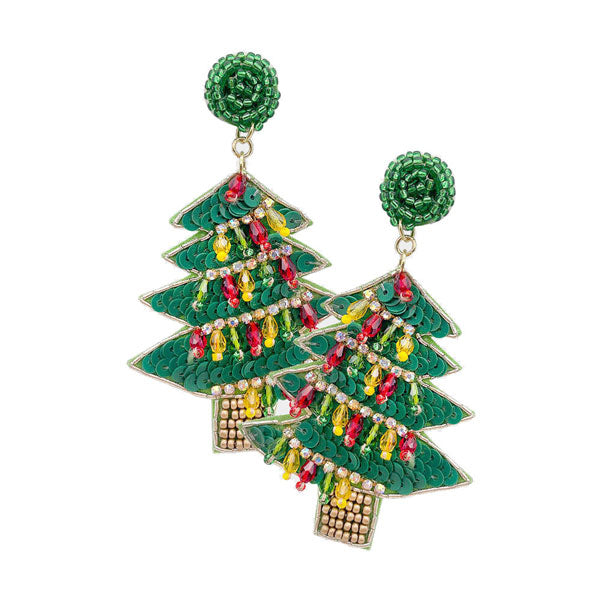 Green Felt Back Sequin Multi Beaded Christmas Tree Dangle Earrings. Jewelry that fits your lifestyle! Perfect Birthday Gift, Anniversary Gift, Mother's Day Gift, Anniversary Gift, Graduation Gift, Prom Jewelry, Just Because Gift, Thank you Gift.