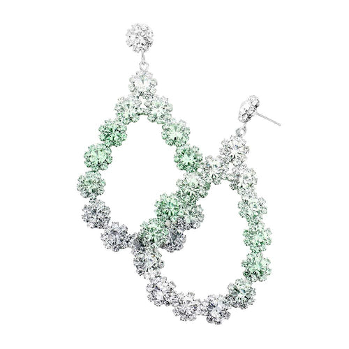 Floral Open Teardrop Ombre Evening Earrings - Green