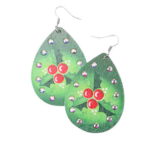 Green Flower Poinsettia Wood Teardrop Earrings. Beautifully crafted design adds a gorgeous glow to any outfit. Jewelry that fits your lifestyle! Get into the Christmas spirit with our gorgeous handcrafted Flower & Leaf, Wood earrings, they will dangle on your earlobes & bring a smile to those who look at you. Perfect Gift December Birthdays, Christmas, Stocking Stuffers, Secret Santa, BFF, etc.