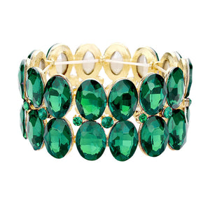 Green Glass Crystal Oval Stone Cluster Stretch Bracelet. Get ready with these Bracelet, put on a pop of colour to complete your ensemble. Perfect for adding just the right amount of shimmer & shine and a touch of class to special events. Perfect Birthday Gift, Anniversary Gift, Mother's Day Gift, Graduation Gift, Prom Jewellery, Just Because Gift, Thank you Gift.