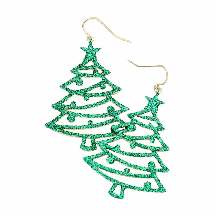 Green Glitter Christmas Tree Dangle Earrings. Beautifully crafted design adds a gorgeous glow to any outfit. Carry the spirit of Christmas with you wherever you go.  Perfect Birthday Gift, Anniversary Gift, Mother's Day Gift, Anniversary Gift, Graduation Gift, Prom Jewelry, Just Because Gift, Thank you Gift.