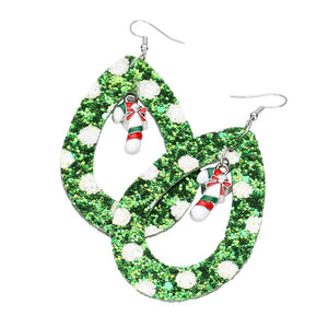 Green Glitter Open Teardrop Candy Cane Dangle Earrings, get into the Christmas spirit with our gorgeous handcrafted teardrop earrings. These fruits themed earrings will dangle on your earlobes with a beautiful glow & bring a smile of joy to those who look at you at the Christmas party. The beautiful colors and pattern of the earrings make it the perfect choice for your Christmas costumes. Perfect Gift December Birthdays, Christmas, Stocking Stuffers, Secret Santa, BFF, etc. Merry Christmas!