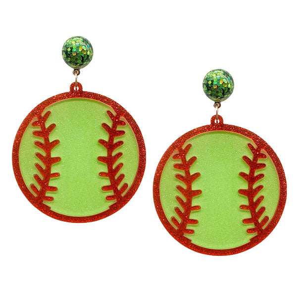 Green Glittered Resin Softball Dangle Earrings. Beautifully crafted design adds a gorgeous glow to any outfit. Jewelry that fits your lifestyle! These sports themed earrings they will dangle on your earlobes & bring a smile to those who look at you. Perfect Birthday Gift, Anniversary Gift, Mother's Day Gift, Graduation Gift, Prom Jewelry, Just Because Gift, Thank you Gift, Valentine's Day Gift.
