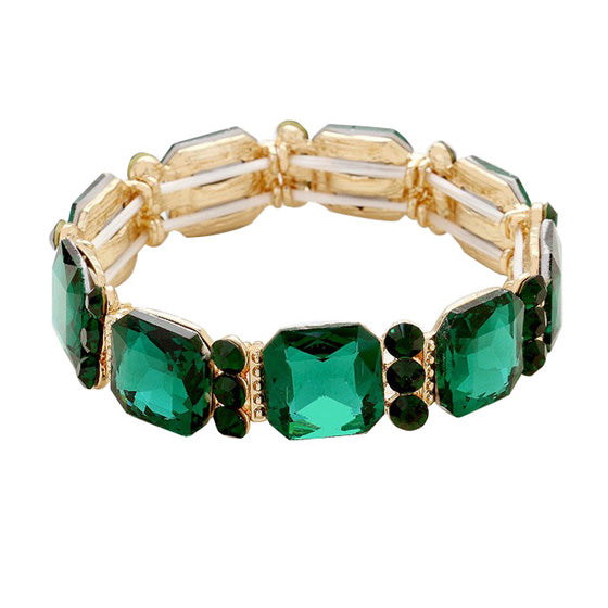Green Gold Sparkling Emerald Cut Glass Crystal Stretch Bracelet Crystal Bracelet , Glitzy glass crystals, stylish stretch bracelet that is easy to put on, take off and comfortable to wear. The perfect match for your LBD, multiple colors to match your wardrobe, Accent your work or casual attire with this  dazzling bracelet. 