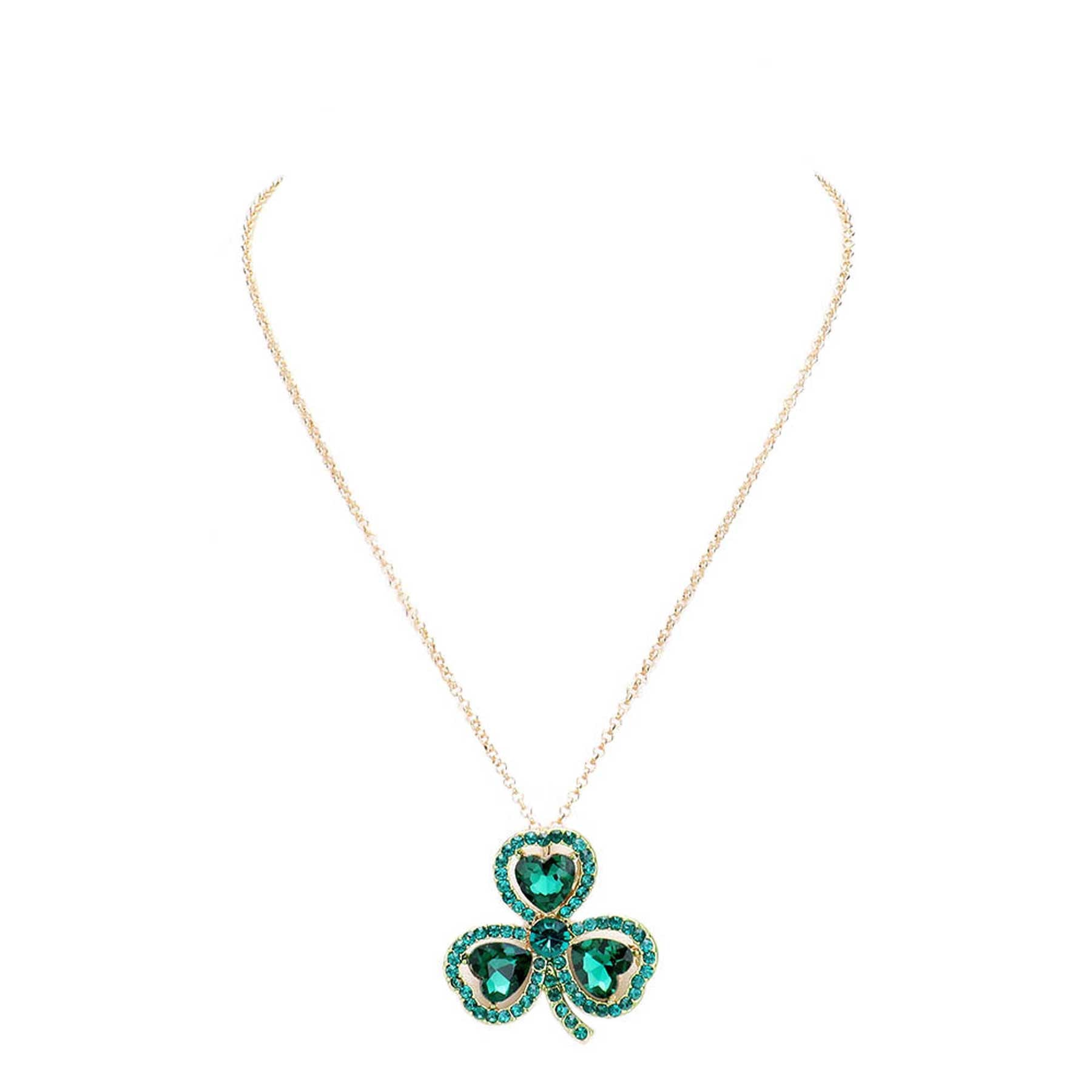 Green Gold Heart Crystal Rhinestone Clover Pendant Necklace, put on a pop of color to complete your ensemble. This lightweight necklace matching with your St. Patrick's Day clothing. This expound your St. Patrick's Day party and attract everyone's attention. This necklace can be fit for St. Patrick's Day party, night parties, carnivals. Perfect gift idea for your loving one.