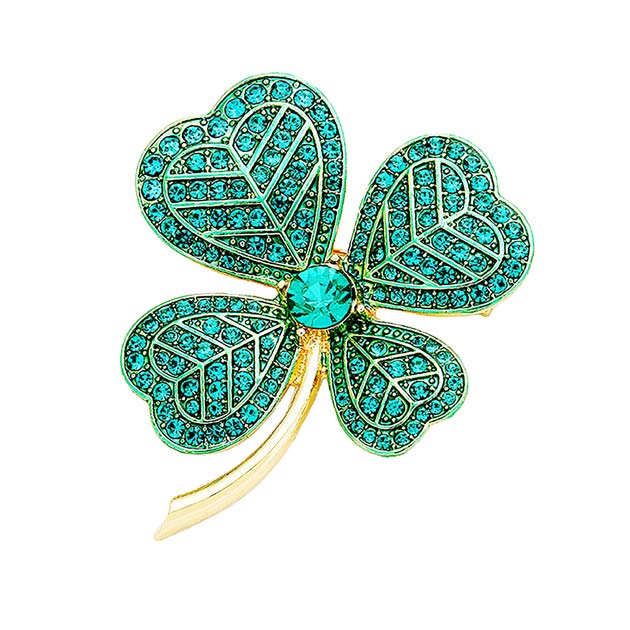 Green Gold Pave Stone Cluster Clover Pin Brooch, give your outfit the extra boost it needs this season. The luck of the Irish will work magically everywhere while wearing this clover pin brooch. It's easy to put on and off. This cute luck-themed pin brooch is the perfect accessory to finish off your festive look. This is an excellent gift idea for the persons you care about and love. Show your Irish pride this St. Patrick's Day.