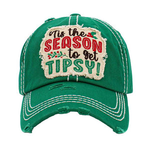 Green  ITS THE SEASON TO GET TIPSY Message Vintage Baseball Cap, embrace the Christmas spirit with these fun cool vintage festive Baseball Cap. it is an adorable baseball cap that has a vintage look, giving it that lovely appearance. Adjustable snapback closure tab with a mesh back and a pre-curved bill. No matter where you go on the beach or summer and Fall party it will keep you cool and comfortable. Suitable this baseball cap during all your outdoor activities like sports and camping!
