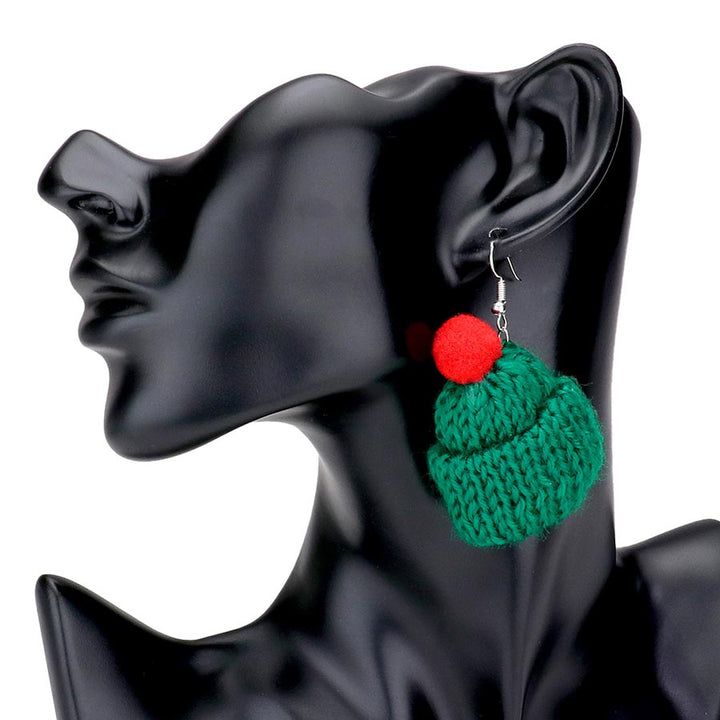 Green Knit Beanie Hat Dangle Earrings, get into the Christmas spirit with these gorgeous handcrafted Beanie Hat earrings, they will dangle on your earlobes & bring a smile to those who look at you. Perfect Gift December Birthdays, Christmas, Stocking Stuffers, Secret Santa, BFF, also nice for festive decorations gifts for your friend's and families.