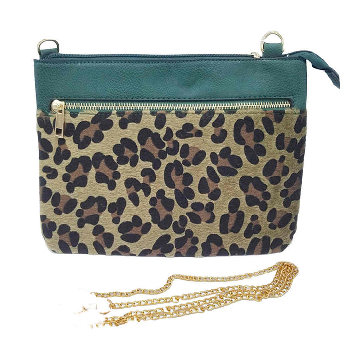 Green Leopard Patterned Accented Faux Leather Crossbody Bag, look like the ultimate fashionista when carrying this small chic bag, great for when you need something small to carry or drop in your bag, Birthday Gift, Valentine's Day Gift, Anniversary Gift, Love You Gift, Mother's Day Gift, Thank you Gift