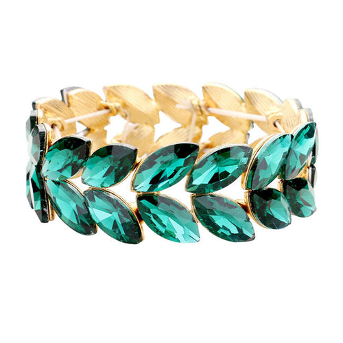 Marquise Glass Crystal Stretch Evening Bracelet - Green