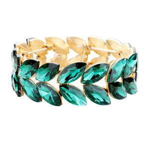 Green Marquise Glass Crystal Stretch Evening Bracelet. This Crystal Evening Stretch Bracelet sparkles all around with it's surrounding, stretch bracelet that is easy to put on, take off and comfortable to wear. It looks modern and is just the right touch to set off. Perfect jewelry to enhance your look. Awesome gift for birthday, Anniversary, Valentine’s Day or any special occasion.