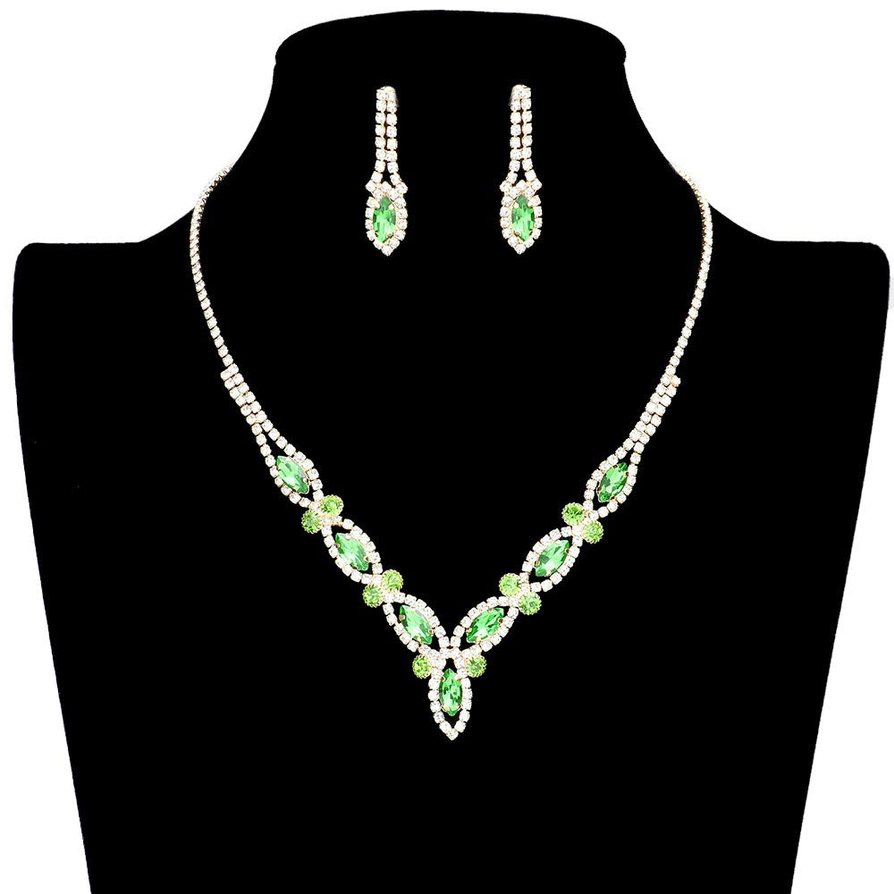 Green Marquise Stone Accented Rhinestone Necklace, Get ready with these jewelry sets and put on a pop of shine to complete your ensemble. The elegance of these rhinestones goes unmatched, great for wearing on any special occasion. This Stunning necklace will sparkle all night long making you shine out like a diamond. Perfect for adding just the right amount of shimmer and a touch of class to special events.