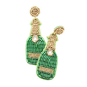 Green Champagne Bottle Earrings Festive Handcrafted Champagne Bottle Earrings, jewelry that fits your lifestyle adding a pop of pretty color. Enhance your attire with this beautiful Boho Earrings,  Seed bead Champagne Earrings. Perfect Birthday Gift, Mother's Day Gift, Anniversary Gift, Thank you Gift, Prom, Graduation Gift, Seed Bead Bottle Earrings