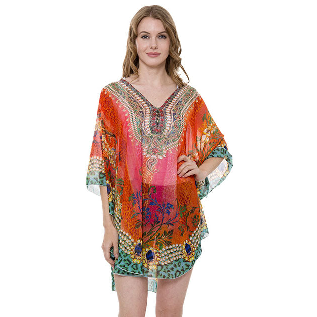 Green Multi Mixed Print Cover Up Poncho, this lightweight Cover Up poncho featuring mixed  print and a relaxed silhouette. A fashionable eye catcher, will quickly become one of your favorite accessories, Look perfectly breezy and laid-back as you head to the beach. Great for dating, hanging out, vacation, holiday, outwear. Perfect Gift for Wife, Birthday, Holiday, Fun Night Out.