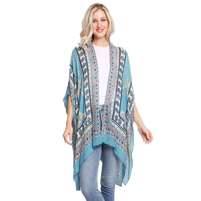 Beige Multi Patterned Cover Up Kimono Poncho, on trend & fabulous, a luxe addition to any weather ensemble. The perfect accessory, luxurious, trendy, super soft chic capelet, keeps you very comfortable. You can throw it on over so many pieces elevating any casual outfit! Perfect Gift for Wife, Mom, Birthday, Holiday, Anniversary, Fun Night Out.