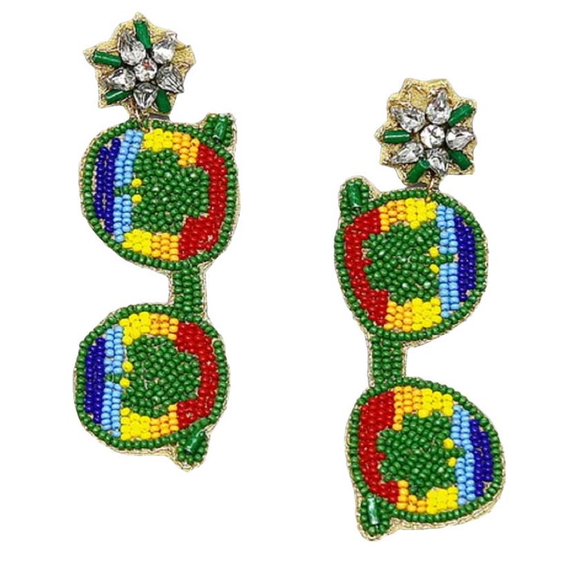 Green St. Patrick's Rainbow Shades Seed Bead Earrings, these adorable rainbow shades earrings are a wonderful accessory for your St.Patrick's Day outfit or anytime you need some extra luck! This pair of beaded St.Patrick's Day rainbow earrings will drop effortlessly from the lobe bringing positive attention to that beautiful face.
