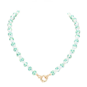 Green Open Circle Accented Flower Patterned Beaded Necklace, put on a pop of color to complete your ensemble. Perfect for adding just the right amount of shimmer & shine and a touch of class to special events. Perfect Birthday Gift, Anniversary Gift, Mother's Day Gift, Valentine's Day Gift.