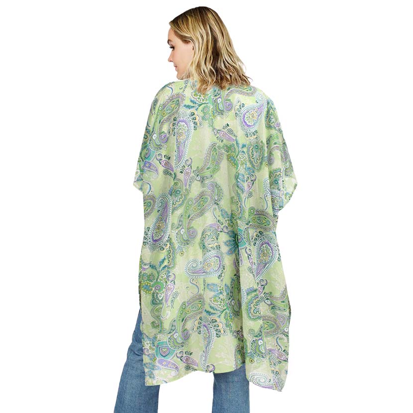 Green Paisley Patterned Cover Up Kimono Poncho, beautifully paisley-patterned Poncho is made of soft and breathable material that amps up your real and gorgeous look with a perfect attraction anywhere, anytime. Its eye-catchy design makes you stand out. Coordinate this cover-up kimono with any ensemble to finish in perfect style and get ready to receive beautiful compliments.