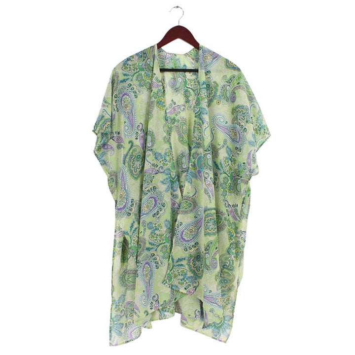 Green Paisley Patterned Cover Up Kimono Poncho, beautifully paisley-patterned Poncho is made of soft and breathable material that amps up your real and gorgeous look with a perfect attraction anywhere, anytime. Its eye-catchy design makes you stand out. Coordinate this cover-up kimono with any ensemble to finish in perfect style and get ready to receive beautiful compliments.