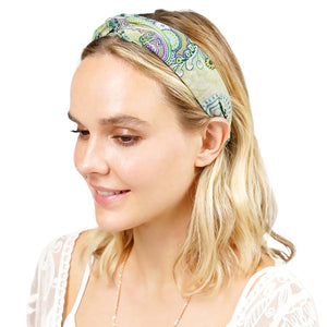 Green Paisley Patterned Twisted Headband, Push your hair back and spice up any plain outfit with this twisted paisley-patterned headband! Be the ultimate trendsetter & be prepared to receive compliments wearing this chic headband with all your stylish outfits! Add a super neat and trendy twist to any boring style. Perfect for everyday wear, special occasions, outdoor festivals, and more. Awesome gift idea for your loved one or yourself