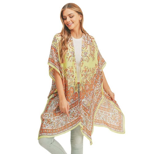 Poncho kimono estampado - Verde