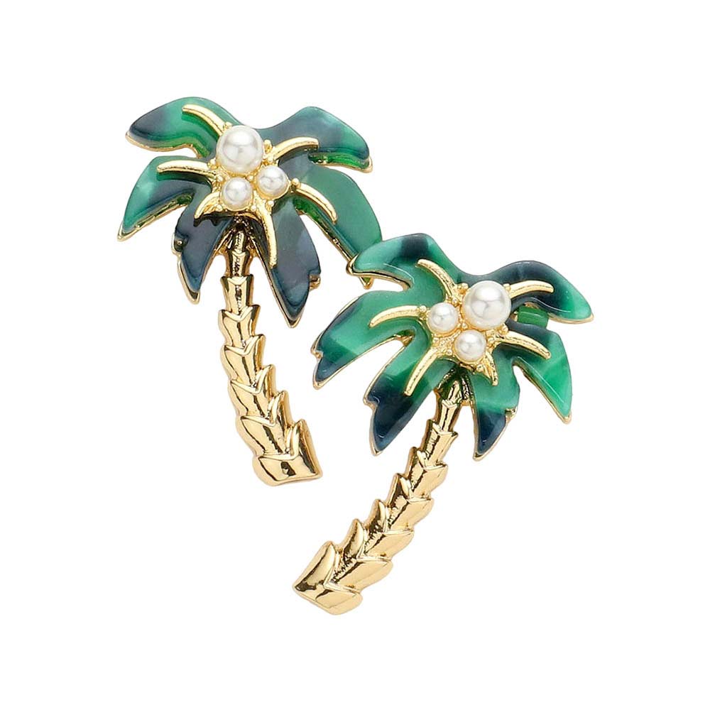Green Pearl Embellished Celluloid Acetate Palm Tree Earrings, Beautifully crafted design adds a gorgeous glow to any special outfit at any occasion. Jewelry that fits your lifestyle with beauty & perfection! Wear these palm tree-themed lovely earrings to make you stand out from the crowd & show your trendy choice this festive season. Perfect Birthday Gift, Anniversary Gift, Mother's Day Gift, Anniversary Gift, Graduation Gift, Prom Jewelry, Just Because Gift, Thank you Gift.