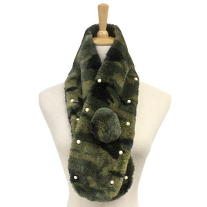 Green Pearl Embellished Faux Fur Pom Pom Pull Through Scarf, accent your look with this soft, highly versatile plaid scarf. A rugged staple brings a classic look, adds a pop of color & completes your outfit, keeping you cozy & toasty. Perfect Gift Birthday, Holiday, Christmas, Anniversary, Valentine's Day