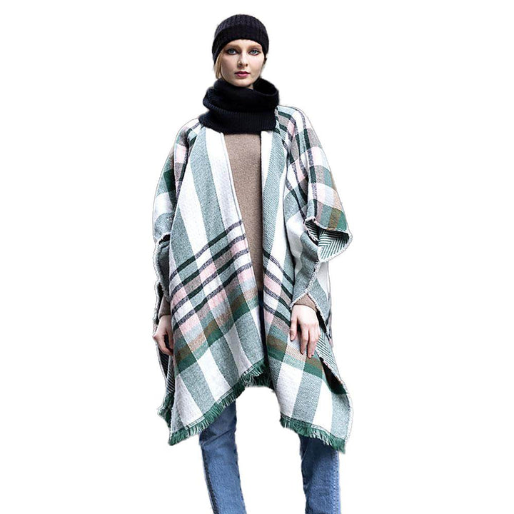 Reversible Plaid Check Patterned Poncho, the perfect accessory, luxurious, trendy, super soft chic capelet, keeps you warm & toasty. You can throw it on over so many pieces elevating any casual outfit! Perfect Gift Birthday, Holiday, Christmas, Anniversary, Wife, Mom, Special Occasion