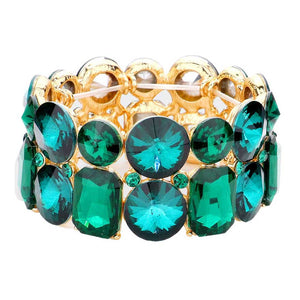 Green Round Emerald Cut Stone Stretch Evening Bracelet. These gorgeous stone pieces will show your class in any special occasion. The elegance of these Stone goes unmatched, great for wearing at a party! Perfect jewelry to enhance your look. Awesome gift for birthday, Anniversary, Valentine’s Day or any special occasion.