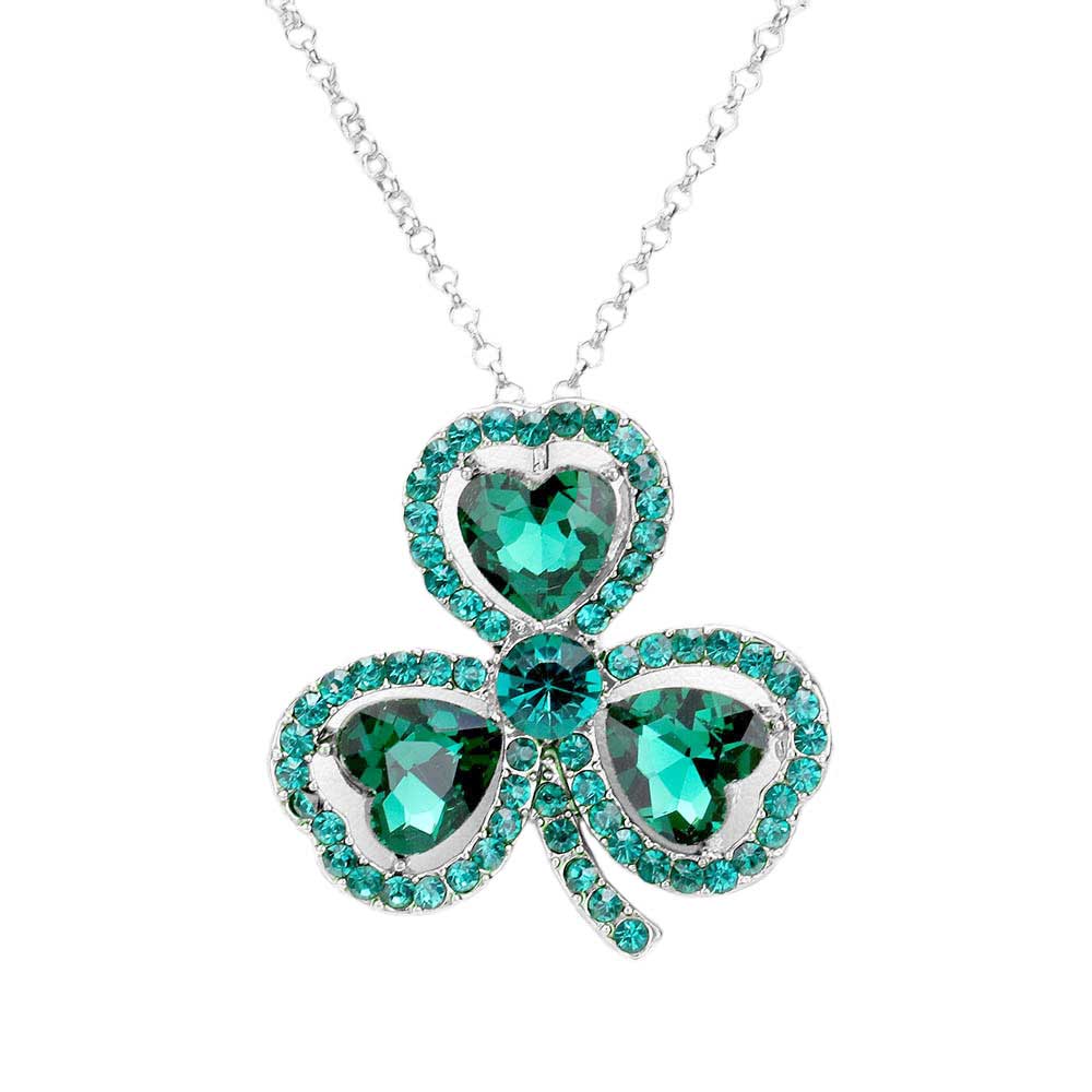 Green Silver Heart Crystal Rhinestone Clover Pendant Necklace, put on a pop of color to complete your ensemble. This lightweight necklace matching with your St. Patrick's Day clothing. This expound your St. Patrick's Day party and attract everyone's attention. This necklace can be fit for St. Patrick's Day party, night parties, carnivals. Perfect gift idea for your loving one.