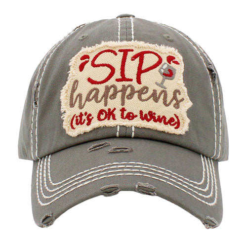 Green Sip Happens Its Ok To Wine Vintage Baseball Cap, it is an adorable baseball cap that has a vintage look, giving it that lovely appearance. This message themed wine Cap is perfect for your beach vacation or drinking by the pool! Fun cool vintage cap perfect for those who love to drink wine. Perfect for walking in the sun or rain. No matter where you go on the beach or summer party it will keep you cool and comfortable.