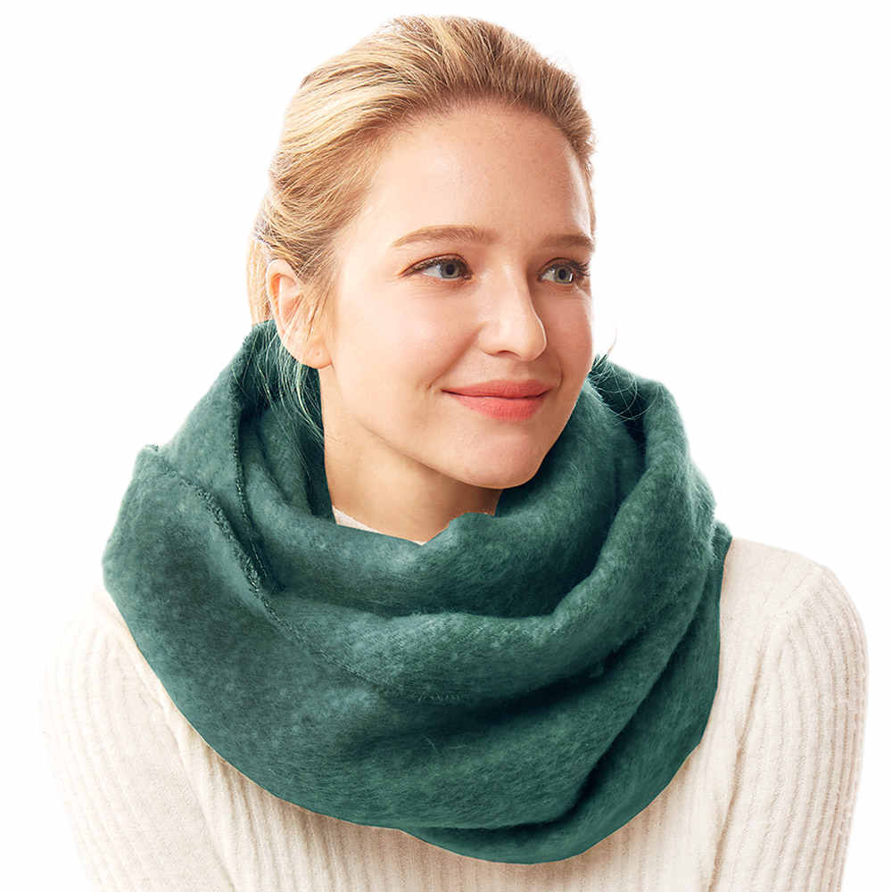 Green Soft Fuzzy Solid Infinity Scarf Cowl Neck Scarf Endless Loop Scarf, Endless Loop delicate, warm, on trend & fabulous, deluxe addition to any cold-weather ensemble. Wraparound, loops around neck, great for daily wear, protects you against chill, plush fabric, feels amazing snuggled up against your cheeks.  Ideal Gift