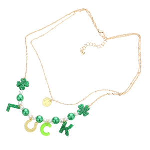 Green St. Patrick's Day Luck Message Clover Horseshoe Pearl Necklace, is perfect to accent your love for the Irish while wearing this beautiful jewelry set. Wear this beautiful luck message clover necklace to get extra luck this St. Patrick's Day. These cute horseshoe pearl necklaces are the perfect accessory to finish off St. Patrick's Day or any festive look. Show your unique & beautiful choice with this St. Patrick's Day clover pearl necklace.