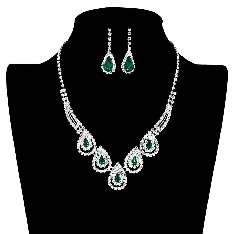 Green Teardrop Accented Rhinestone Necklace, Beautifully crafted design adds a gorgeous glow to any outfit. Jewelry that fits your lifestyle! stunning jewelry set will sparkle all night long making you shine out like a diamond. perfect for a night out on the town or a black tie party, Perfect Gift, Birthday, Anniversary, Prom, Mother's Day Gift, Thank you Gift.