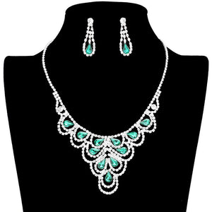 Green Teardrop Accented Rhinestone Necklace, Get ready with this necklace, put on a pop of shine to complete your ensemble. Perfect for adding just the right amount of shimmer and a touch of class to special events. These classy necklaces are perfect for Party, Wedding and Evening functions. Awesome gift for birthday, Anniversary, Valentine’s Day or any special occasion.