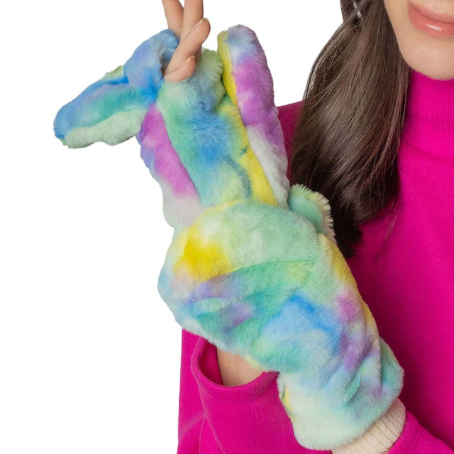 Green Tie Dye Faux Fur Mittens, are smart, eye-catching, and attractive addition to your outfit that will amp up your beauty to a greater extent. These trendy gloves keep you absolutely warm and toasty in the winter and cold weather outside. Accessorize the fun way with these gloves. It's the autumnal touch you need to finish your outfit in style. A pair of these gloves will be a nice gift for your family, friends, anyone you love, and even yourself. Enjoy the winter!
