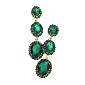 Green Triple Oval Glass Stone Drop Down Dangle Evening Earrings, look like the ultimate fashionista while wearing on a special occasion. It dangles on your earlobes to glow brightly and grasp everyone's eye of the crowd. Perfect match for any special occasion outfit that will amp up and multiplies your beauty. Wear this beauty to add a gorgeous glow to your special outfit at weddings, wedding showers, receptions, anniversaries, and other special occasions.