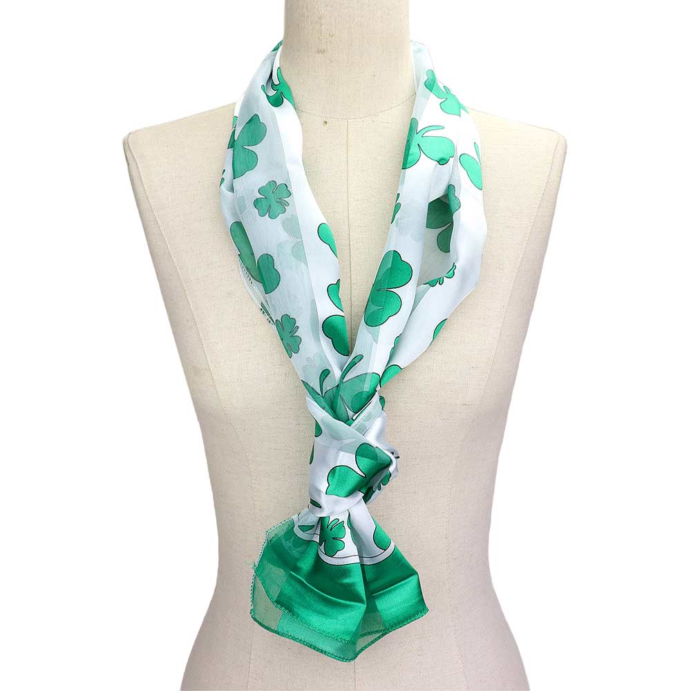Green White 6PCS Satin Striped St. Patrick's day Clover Scarf, perfect to accent your outlook with the St. Patrick's day Clover scarves & show your love for the Irish. The luck of the Irish will be with you this year while wearing this clover-themed silk scarf. These cute scarf shamrocks are the perfect accessory to finish off any festive look. Show your Irish pride & make you look stand out.