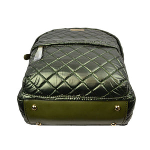 Green Women's Performance Twill Campus Quilted Backpack. This weather-friendly, water-repellent fabric is durable & lightweight for everyday use. Keep your tech essentials safe with 2 interior mesh slip pockets that work as laptop or tablet compartments for work or school, add in the zippered top closure & fully printed cotton lining & you're ready to conquer the day. 