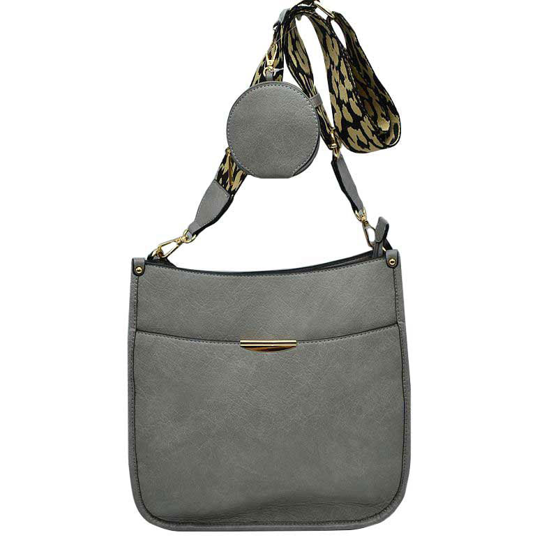 Grey 2 IN 1 Animal Print Strap Crossbody Bag Set, The Crossbody is designed with a large main pocket inside, which can perfectly hold all your daily items when you go out, such as wallets, mobile phones, umbrellas, etc. Its strong and durable soft vegan leather makes it long lasting. This bold looking crossbody bag can be used in office, outing or any other occasions.