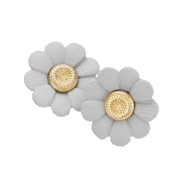 Grey Vibrant Bloom Flower Stud Earrings Floral Earrings, carefully crafted, delicately put together, these earrings will bring a lovely pop of color to your look, giving you the feeling that you have been touched by sunshine. Bright floral post earrings will coordinate with any ensemble from business casual to everyday wear