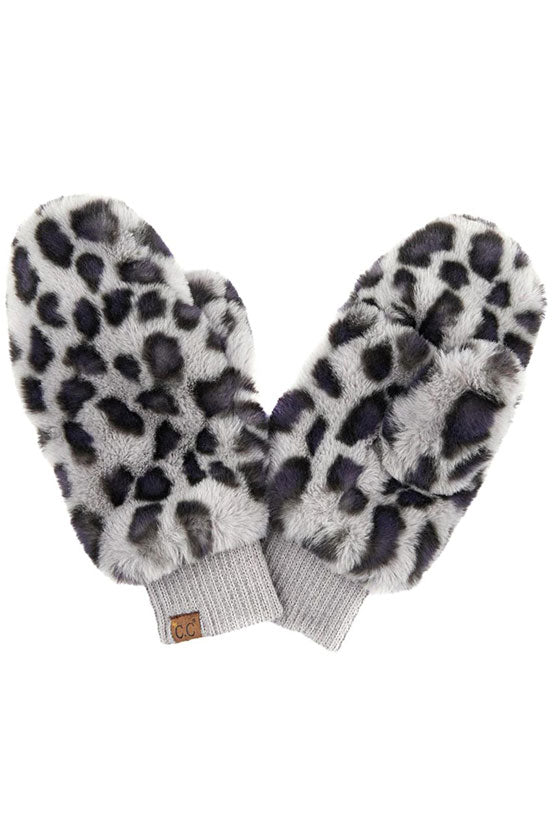 Grey C.C Faux Fur Mitten Glove With Leopard Pattern, gives your look so much eye-catching texture with Leopard patterned embellishment, a cozy feel, very fashionable, attractive, cute looking in winter season. This easy and classic glove is soft and muted. Before running out the door into the cool air, you’ll want to reach for these toasty gloves to keep your hands incredibly warm, it's the autumnal touch you need to finish your outfit in style. Awesome winter gift accessory!