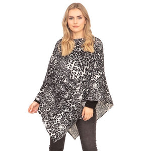 Grey Leopard Design Animal Print Patterned Poncho Outwear Ruana Cape Cover, the perfect accessory, luxurious, trendy, super soft chic capelet, keeps you warm & toasty. You can throw it on over so many pieces elevating any casual outfit! Perfect Gift Birthday, Holiday, Christmas, Anniversary, Wife, Mom, Special Occasion