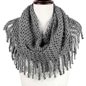 Grey Mini Tube Fringe Scarf, This comfortable scarf features a mini tube look available in a variety of bold colors. Full and versatile, this cute scarf is the perfect and cozy accessory to keep you warm and stylish. on trend & fabulous, a luxe addition to any cold-weather ensemble. You will always look chic and elegant wearing this feminine pieces. Great for everyday use in the chilly winter to ward against coldness. Awesome winter gift accessory!