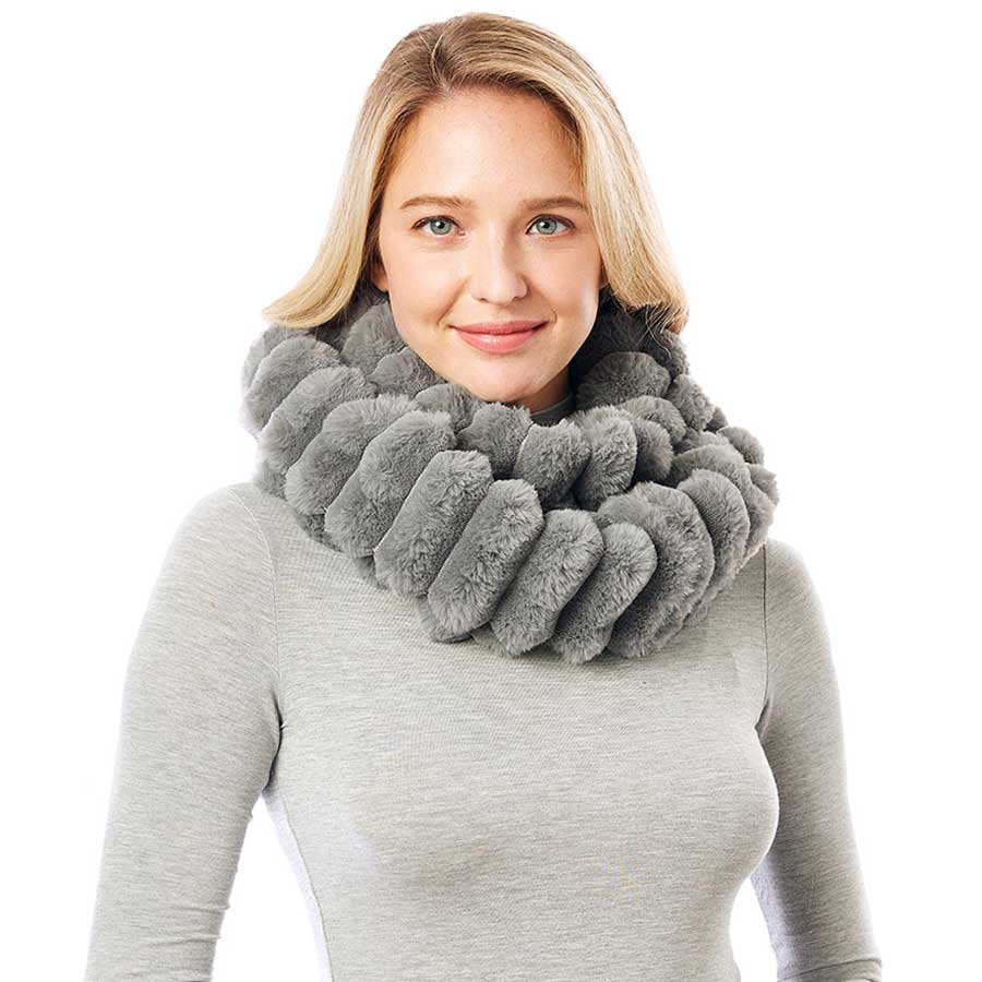 Beige Soft Faux Fur Infinity Scarf, plushy addition to any cold-weather ensemble, adds a modern touch to the cozy style with a Infinity design. Use in the cold or just to jazz up your look. Great for daily wear in the cold winter to protect you against chill, classic infinity-style scarf & amps up the glamour with plush material that feels amazing snuggled up against your cheeks. This elegant premium quality scarf is a great addition to your collection of fashion accessories. Awesome winter gift accessory!